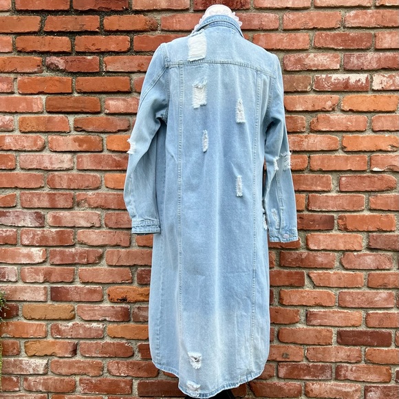 Distressed Blue Jean Long Jacket Duster Topper NWT - Picture 3 of 8